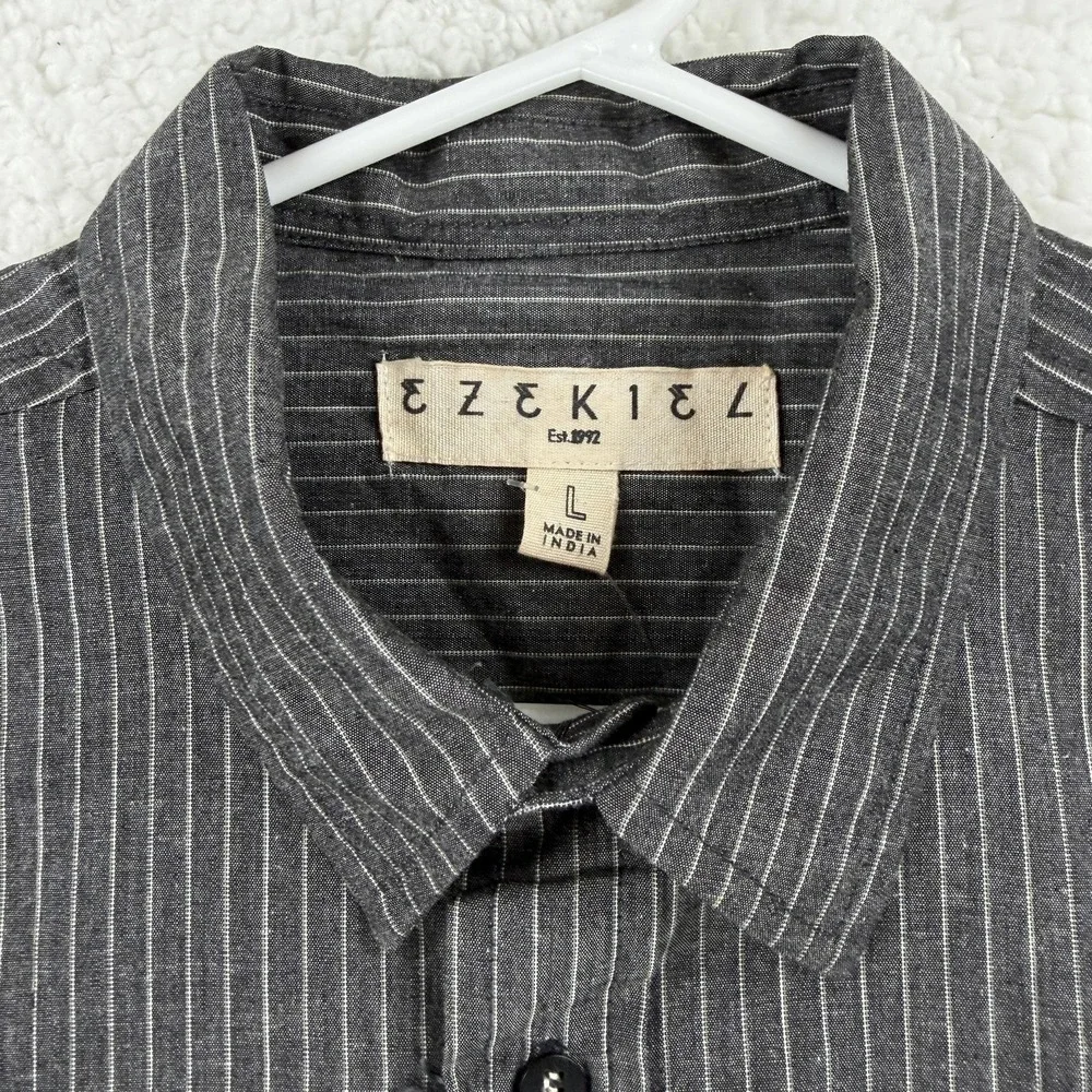 Ezekiel Shirt Mens Large Spector Black Stripe Long Sleeve Button Front‎ Casual